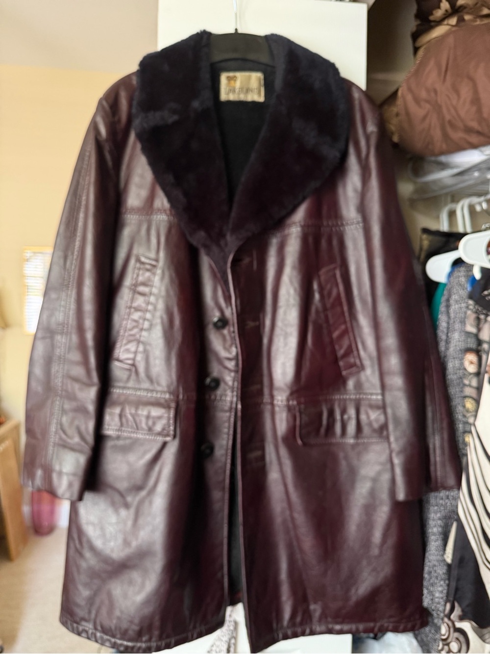 Men's Lakeland dark brown Burgundy Leather Coat with Shearling Collar